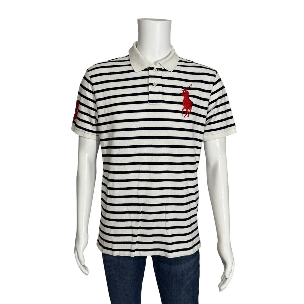 Polo Ralph Lauren Big Pony Striped Polo Shirt Youth/Boys XL White Navy Blue Red‎